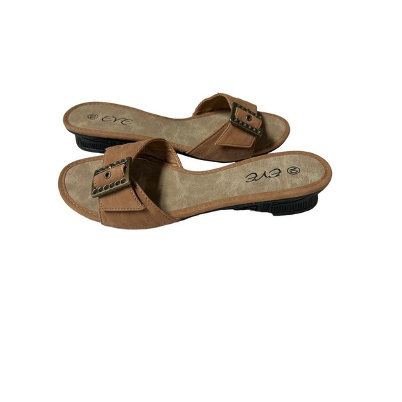 Eve Buckle Sandal Slides Low Heel Camel Color Size 10 - Picture 7 of 15
